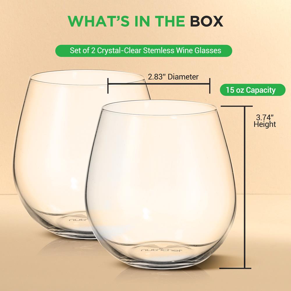 Stemless Wine Glasses Set of 2, Shatter-Resistant Crystal
