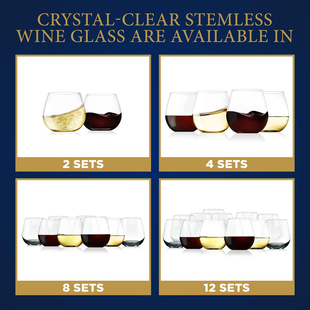 Stemless Wine Glasses Set of 4 - Elegant Crystal, Shatter-Resistant, Clear - Thumbnail 2
