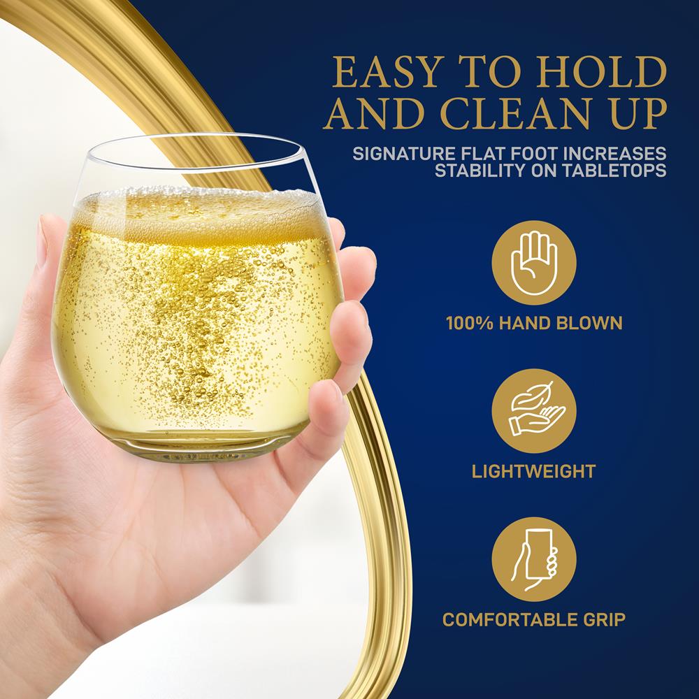 Stemless Wine Glasses Set of 4 - Elegant Crystal, Shatter-Resistant, Clear - Thumbnail 3