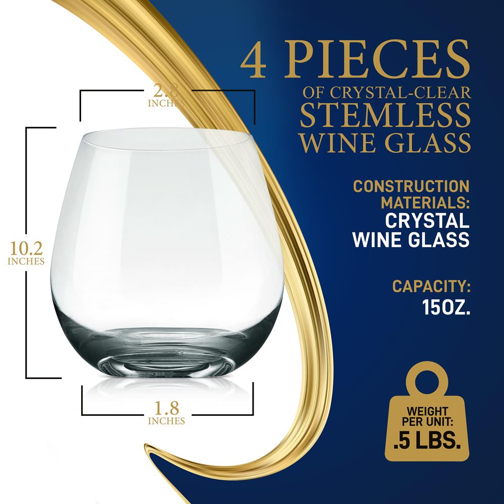 Stemless Wine Glasses Set of 4 - Elegant Crystal, Shatter-Resistant, Clear - Thumbnail 4