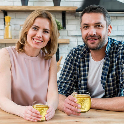 Stemless Wine Glasses Set of 4 - Elegant Crystal, Shatter-Resistant, Clear