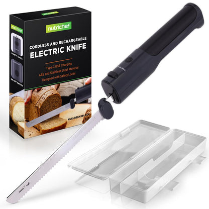 Cordless Electric Knife, Quick Carving, Stainless Steel Blades, Black