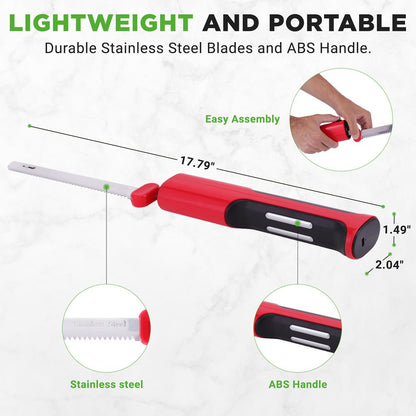 Cordless Electric Knife Easy Carving Stainless Steel Blades Red