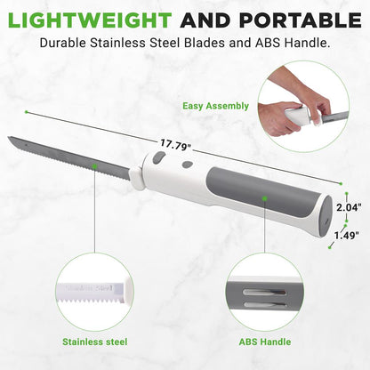 Cordless Electric Knife, Quick Carving, Stainless Steel Blades, White/Grey