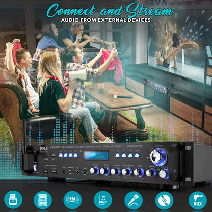 Bluetooth Amplifier Receiver 3000W Wireless Streaming Multi-Channel Audio