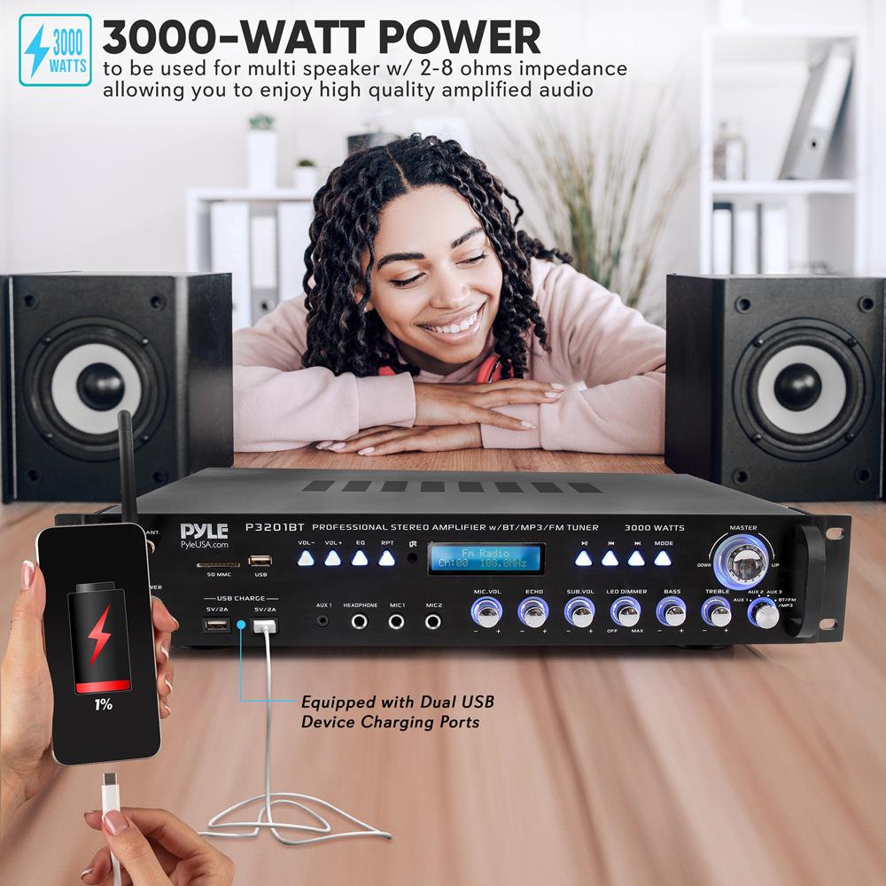 Bluetooth Amplifier Receiver 3000W Wireless Streaming Multi-Channel Audio - Thumbnail 5