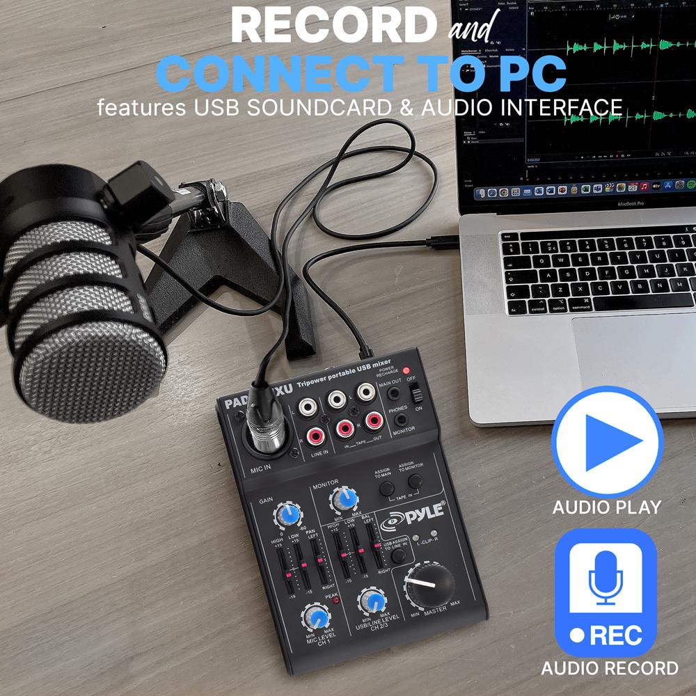 5-Channel Audio Mixer - Low Noise USB Interface - 18V Phantom