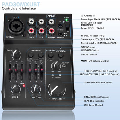 product image number 2 for Pyle Compact Bluetooth Dj Mixer Interface