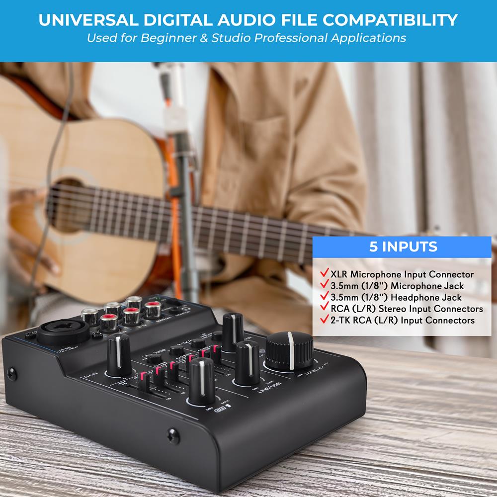 3-Channel Bluetooth Audio Mixer - Wireless Streaming, 18V Phantom