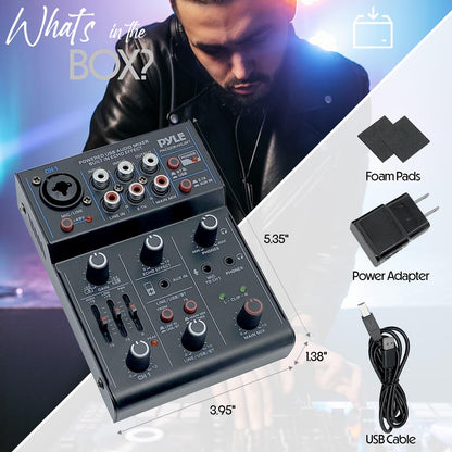 3-Channel Wireless DJ Mixer - Bluetooth 5.0, USB Interface, Phantom Power