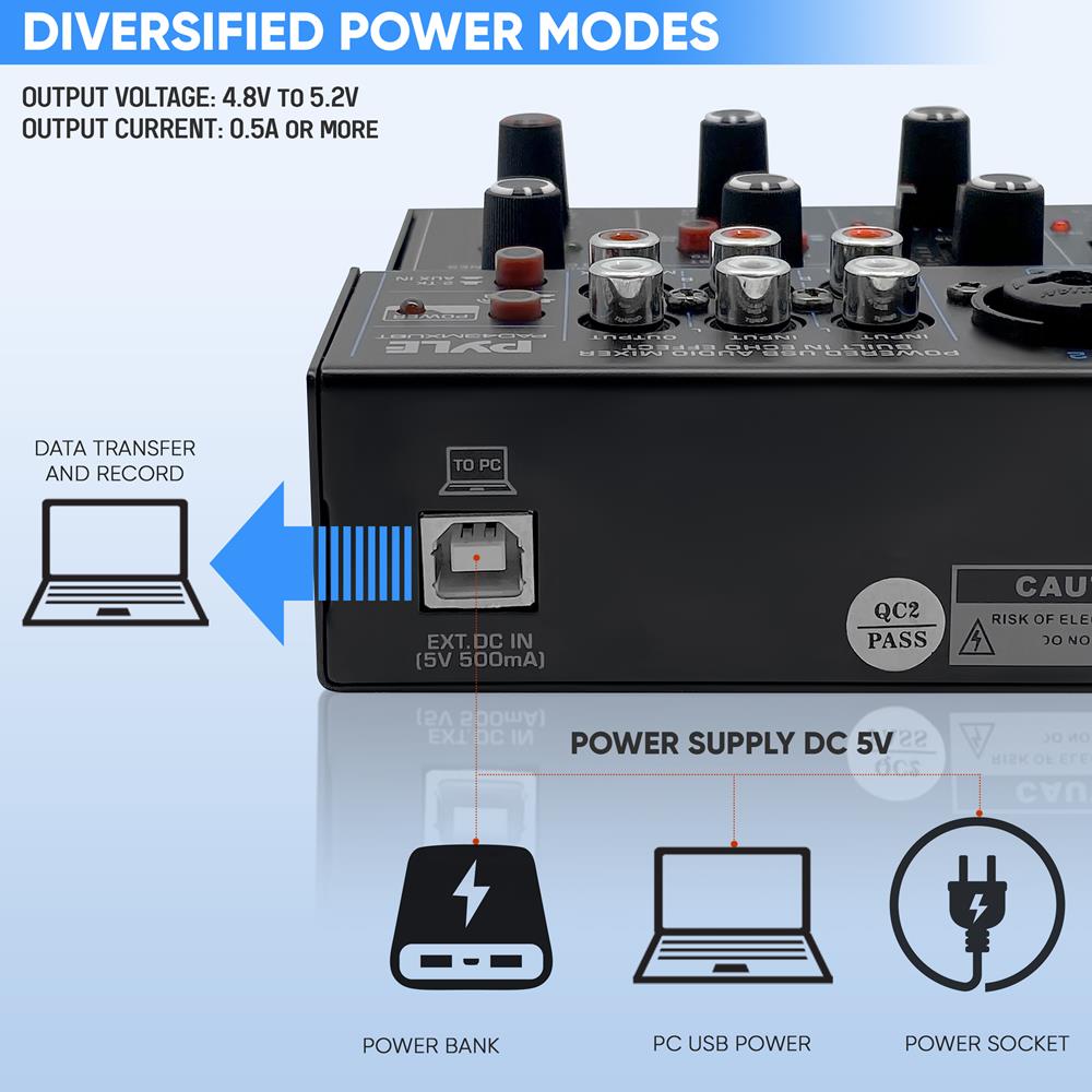 Wireless 4-Channel Audio Mixer - Bluetooth, USB Interface, Echo