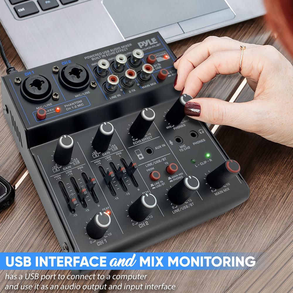 Wireless 4-Channel Audio Mixer - Bluetooth, USB Interface, Echo