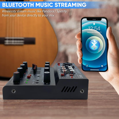 Wireless 4-Channel Audio Mixer - Bluetooth, USB Interface, Echo Effect