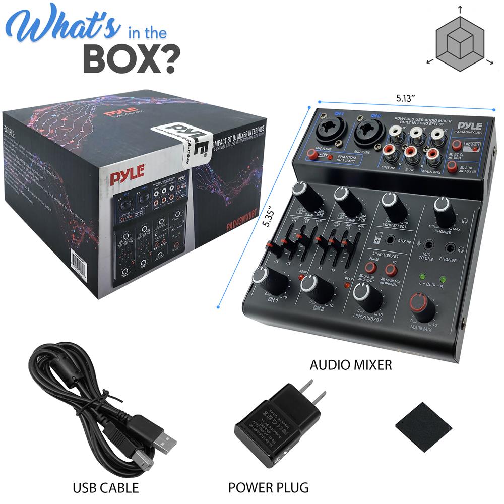 Wireless 4-Channel Audio Mixer - Bluetooth, USB Interface, Echo