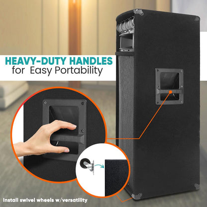 Portable PA Speaker System 1600W Dual 12" Woofers MDF Construction