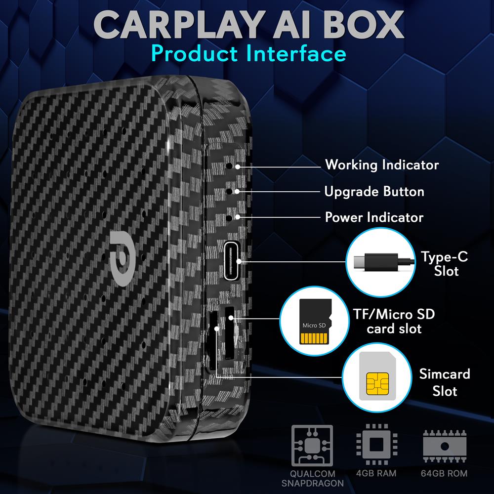 Wireless CarPlay Android Auto Box, 4K HD, 4GB RAM, 64GB Storage