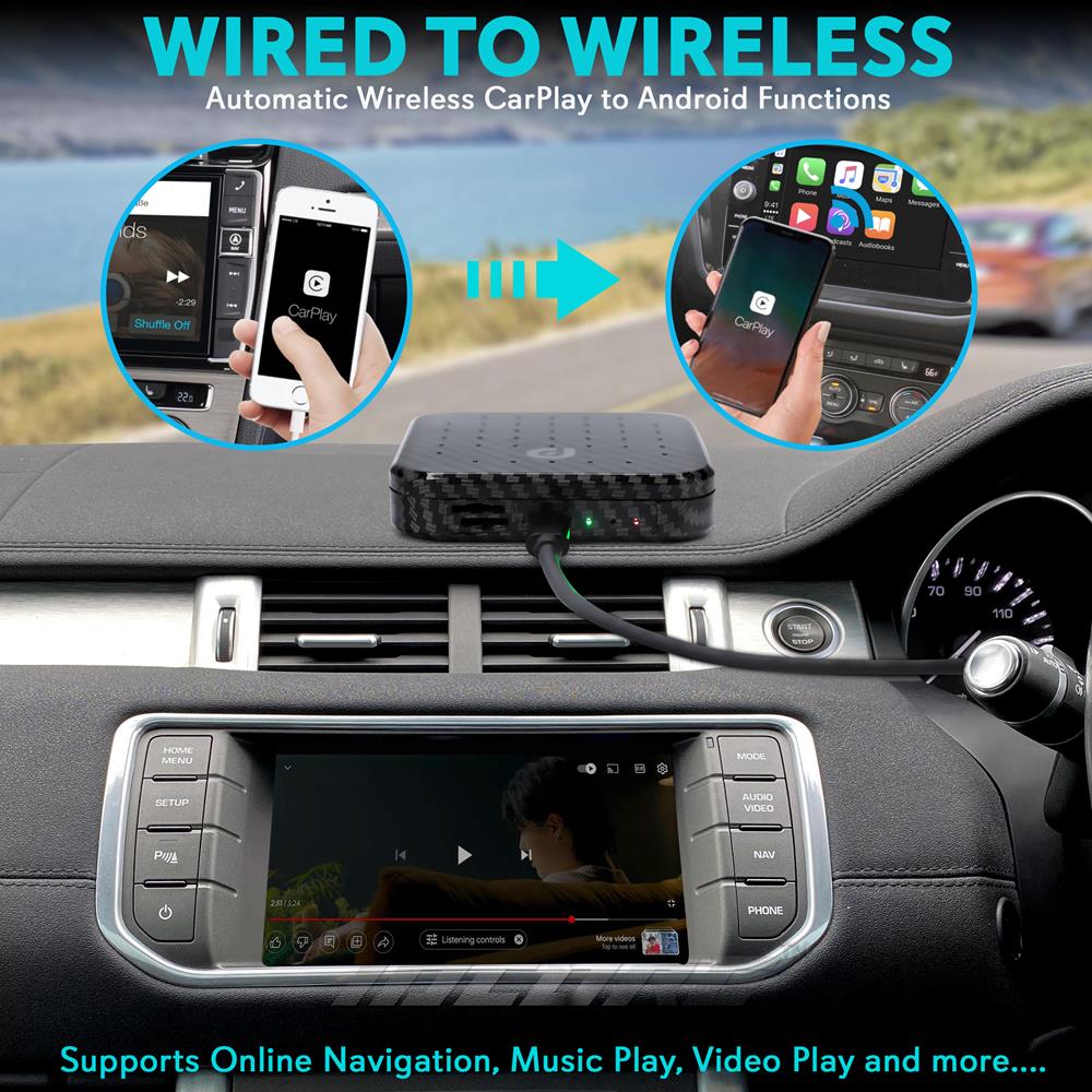 Wireless CarPlay Android Auto Box, 4K HD, 4GB RAM, 64GB Storage