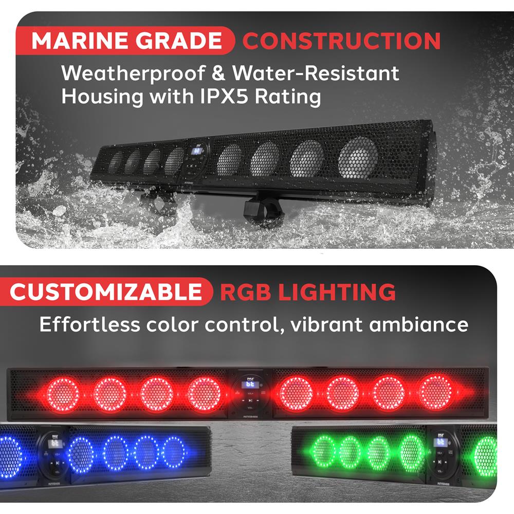 Marine Waterproof Soundbar 46" with RGB Lights 240W RMS - Thumbnail 4