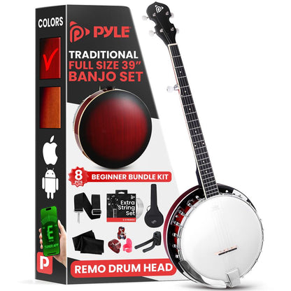 5-String Banjo Kit, Rich Sound, Remo Head, Sapele Resonator, Red Burst