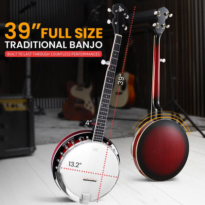5-String Banjo Kit, Rich Sound, Remo Head, Sapele Resonator, Red Burst