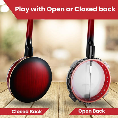 5-String Banjo Kit, Rich Sound, Remo Head, Sapele Resonator, Red Burst