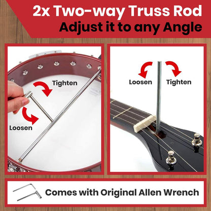 5-String Banjo Kit, Rich Sound, Remo Head, Sapele Resonator, Red Burst