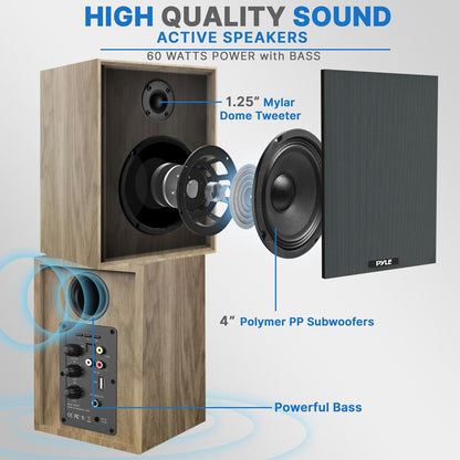 Bluetooth Bookshelf Speakers Hi-Fi Sound 60W MDF Wood