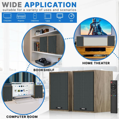 Bluetooth Bookshelf Speakers Hi-Fi Sound 60W MDF Wood