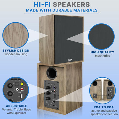 Bluetooth Bookshelf Speakers Hi-Fi Sound 60W MDF Wood