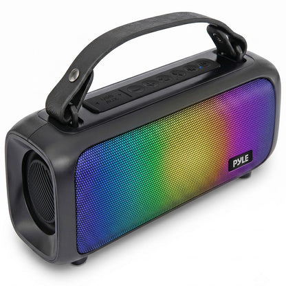 Pyle 2.0Ch Portable Bluetooth Speaker With Tws Function, Fm Radio, A2Dp, Hd Audio, Rgb Led Lights, And Shockproof Design (Black)