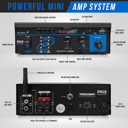 Mini Bluetooth Stereo Amplifier - 150W Power, RCA Input, Blue LED Display