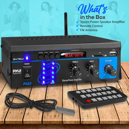Mini Bluetooth Stereo Amplifier - 150W Power, RCA Input, Blue LED Display