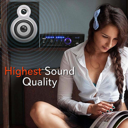 Wireless Bluetooth Stereo Amplifier 240W Blue LED Display USB/SD/FM