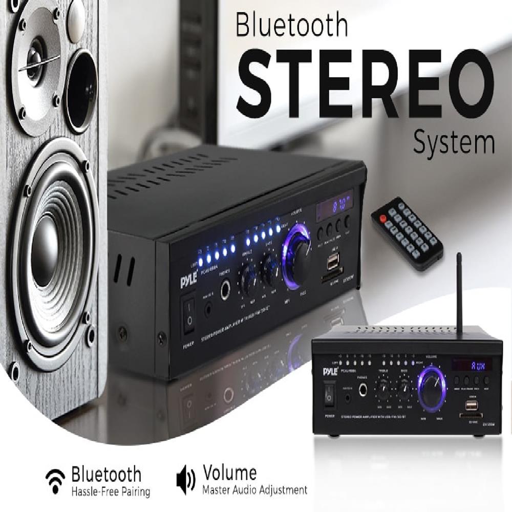 Wireless Bluetooth Stereo Amplifier 240W Blue LED Display USB/SD