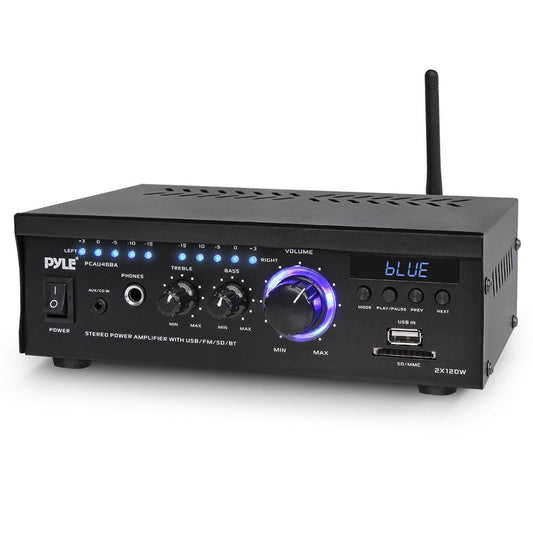 Wireless Bluetooth Stereo Amplifier 240W Blue LED Display USB/SD/FM