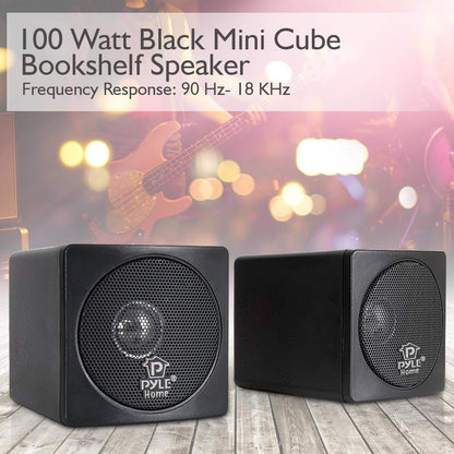 Mini Cube Bookshelf Speakers 100W 3" Paper Cone Driver Pair