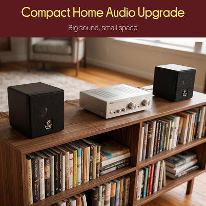 Mini Cube Bookshelf Speakers 100W 3" Paper Cone Driver Pair