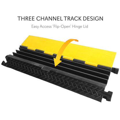 Cable Protector Ramp 33000lbs Support 3-Channel Yellow Flip-Open Cover