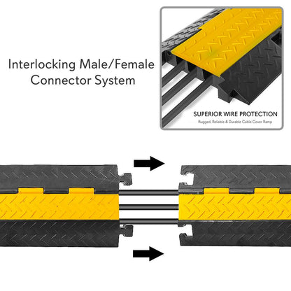 Cable Protector Ramp 33000lbs Support 3-Channel Yellow Flip-Open Cover