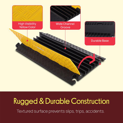 Cable Protector Ramp 33000lbs Support 5-Channel Yellow Flip-Open Cover