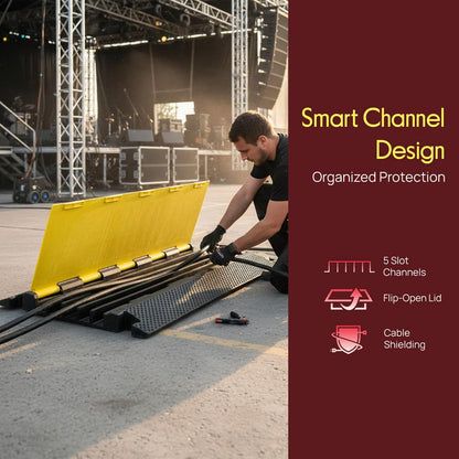 Cable Ramp Protector 2000 lb Capacity 5-Slot Yellow Polyethylene