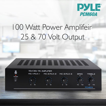 100W Bluetooth Power Amplifier - Indoor Stereo Receiver - 3 Mic Inputs