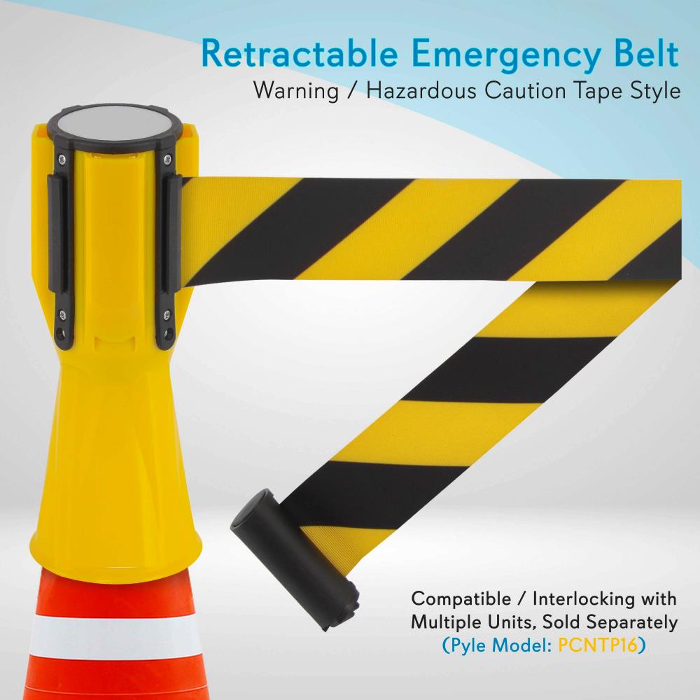 DLUXCA Cone Barrier Tape Yellow, Retractable Traffic Cone Topper Tape, Cone Mountable Emergency Warning Belt | High Visibility Retractable Topper For Traffic Cone(2m