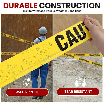 2 Pieces Safety Caution Tape Set 656ft Durable Polyethylene Yellow