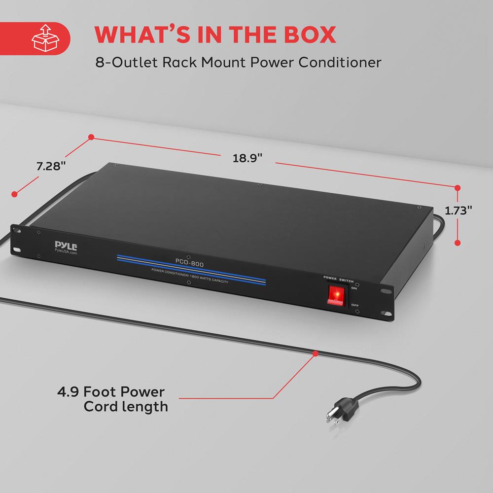 8-Outlet Rack Mount Power Conditioner, Surge Protection, 1800W
