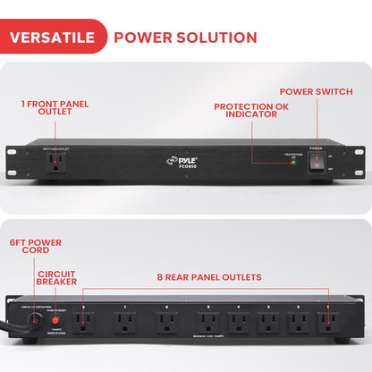 Surge Protector Power Strip 9 Outlets 15A Rack Mount AC Filter