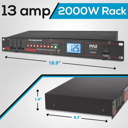 10 Outlet Power Sequencer Conditioner - 2000W, LCD Display, Rack Mount