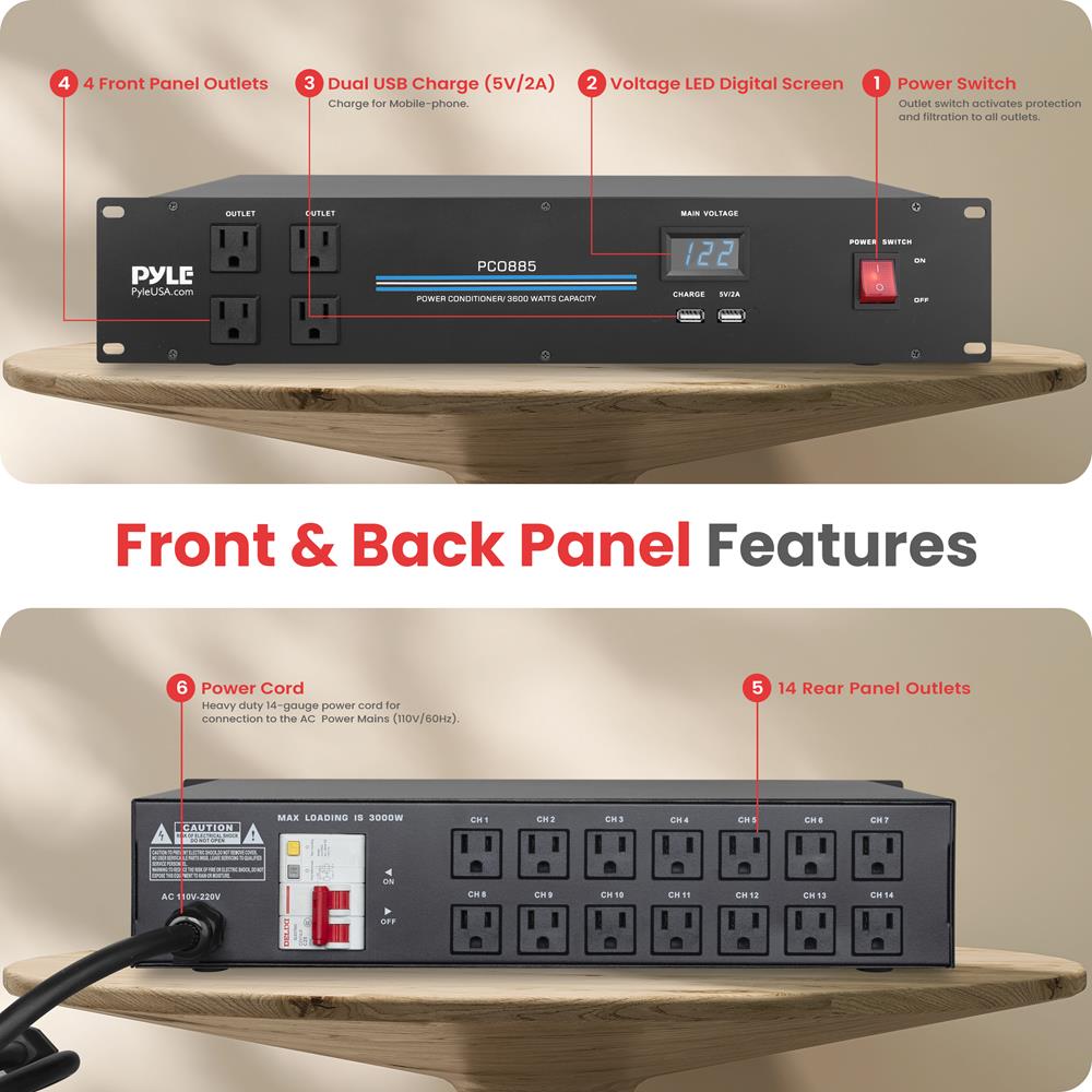 3600W 18-Outlet Rack Power Conditioner, Surge Protection, Digital