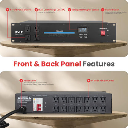 3600W 18-Outlet Rack Power Conditioner, Surge Protection, Digital Display