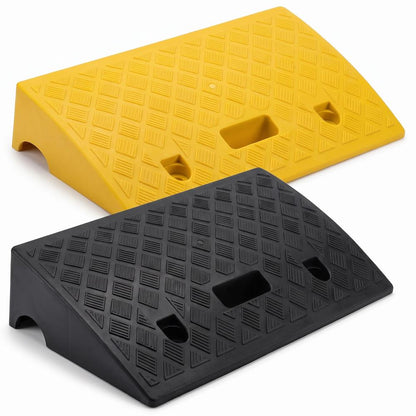 Heavy Duty Rubber Curb Ramp - Portable & Flexible Vehicle Curb-Side Bridge Kit, Integrated Cut-Out Holes For Permanent Mounting, Optional Mounting Hardware Bolts Not Included (Pair)